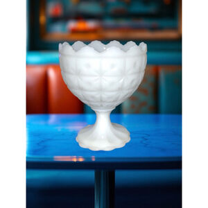 Napco Vintage 1960s Milk Glass Pedestal Candy Dish Bowl Dots Stars Pattern 1185